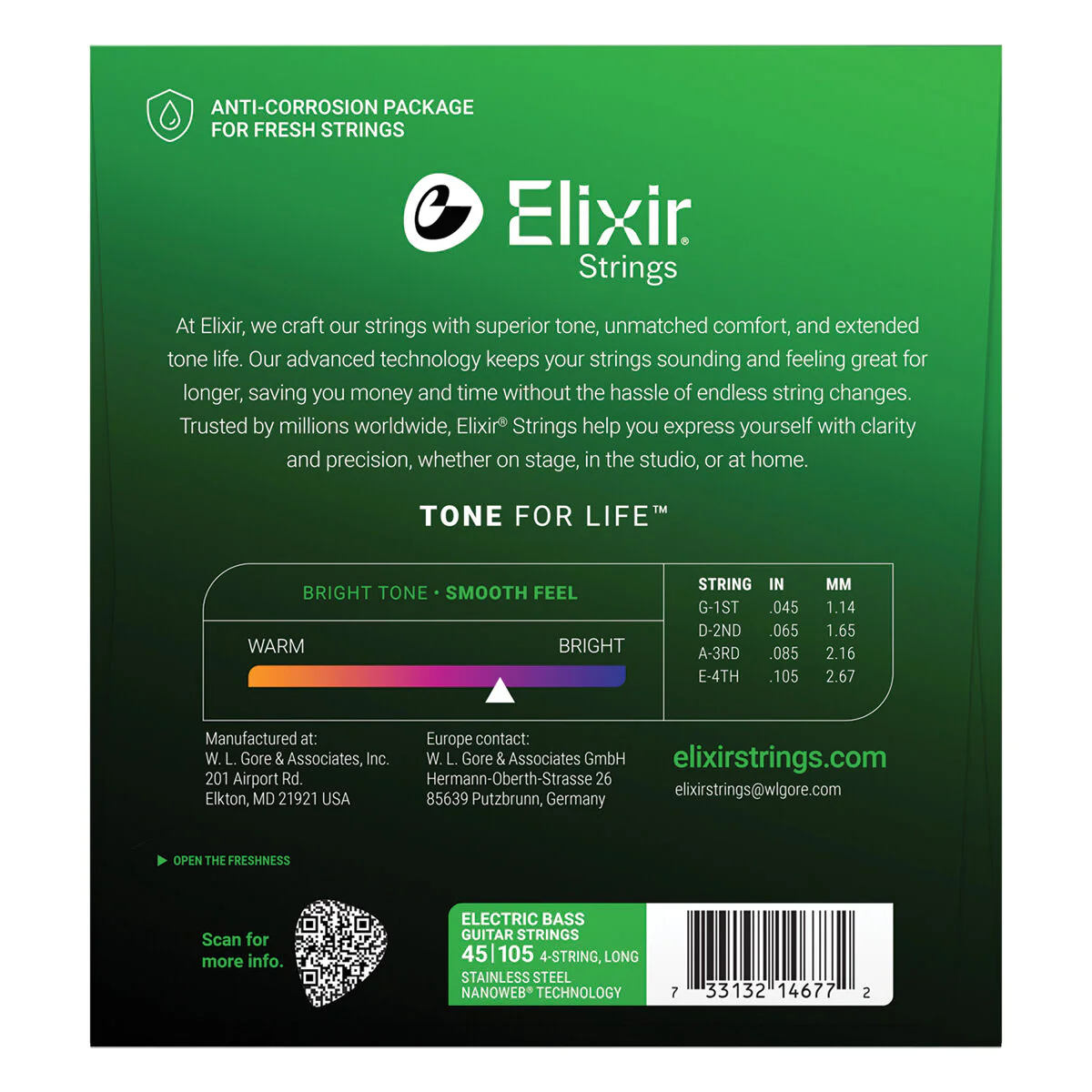Elixir 45-105 Stainless Steel Nanoweb Coated 4 String Bass Strings Light Medium Long Scale - Image 2