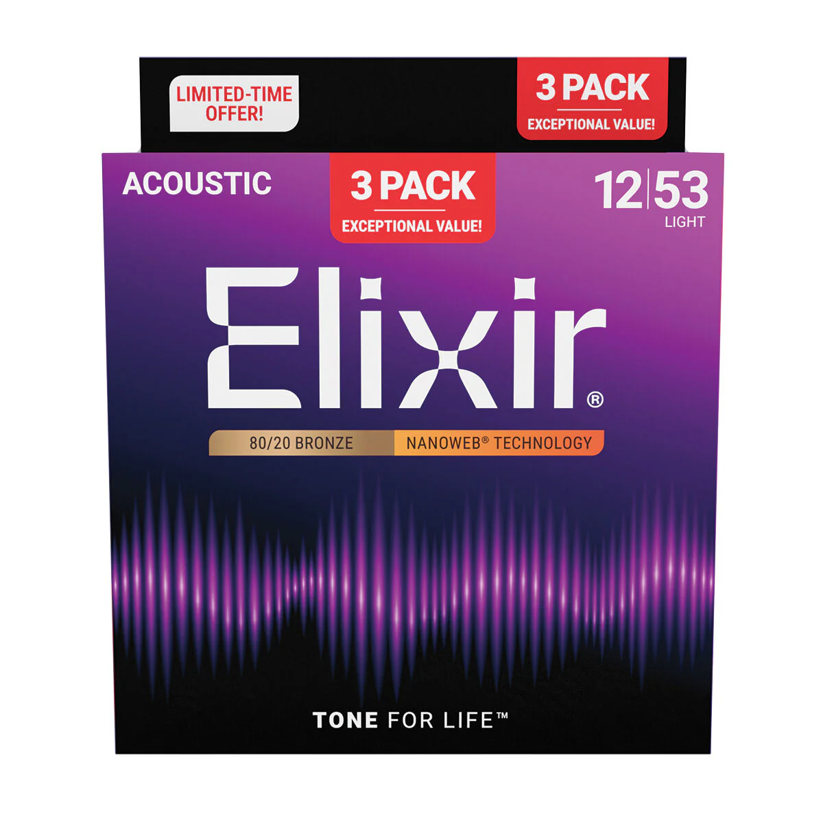 Elixir 16539 Nanoweb 80/20 12-53 3 Pack Light