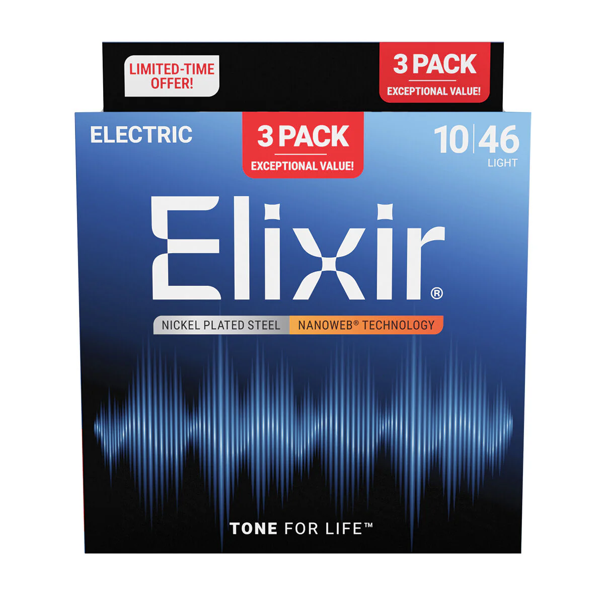 Elixir 16542 Nanoweb Electric 10-46 3 Pack Light