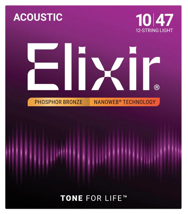 Elixir Nanoweb 10-47 12-String Phosphor Bronze Acoustic Guitar Strings Light