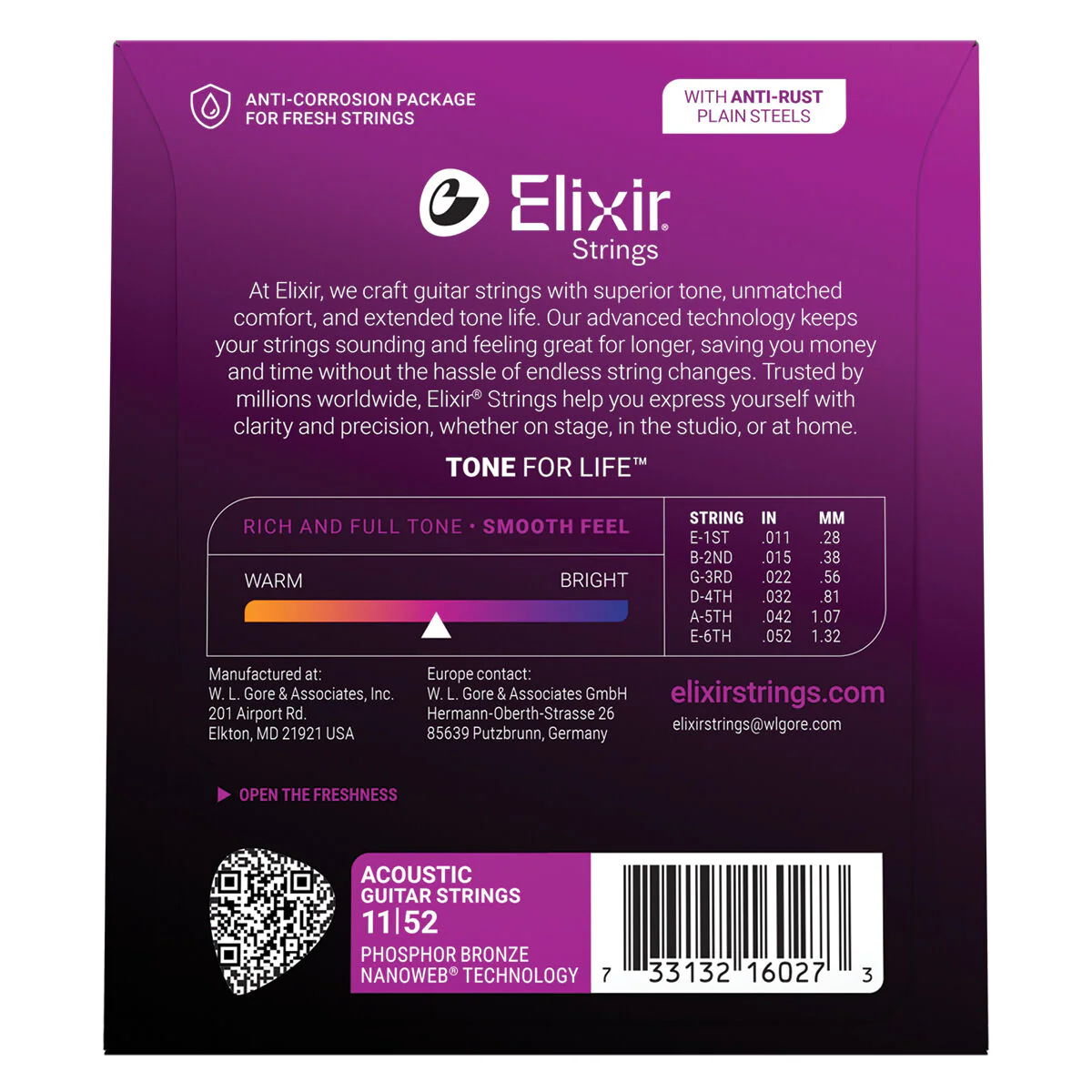 Elixir Nanoweb 11-52 Coated Phosphor Bronze Acoustic Guitar Strings Custom Light - Image 2