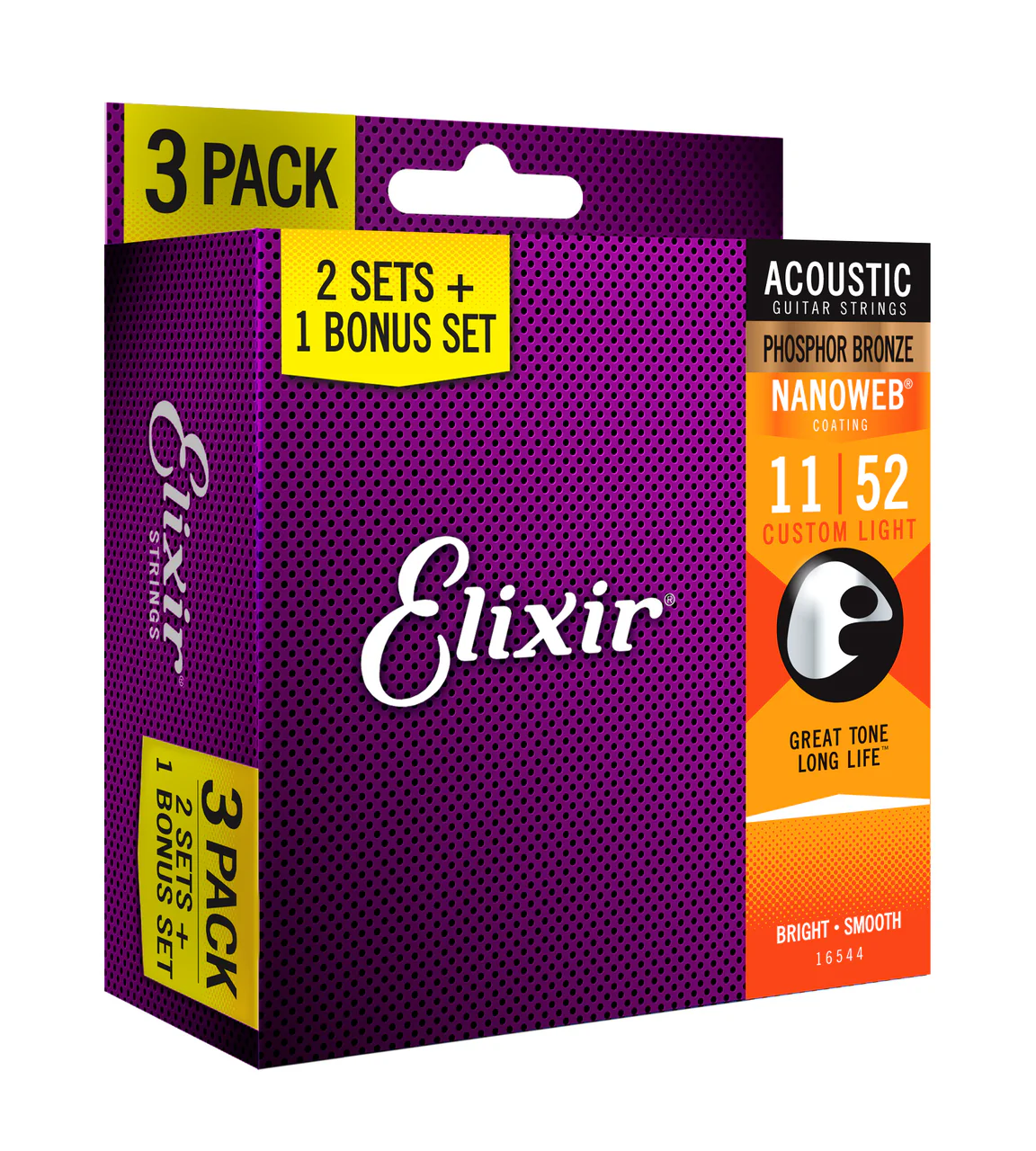 Elixir 16544 Nanoweb Phosphor Bronze 11-52 3 Pack Custom Light - Image 2