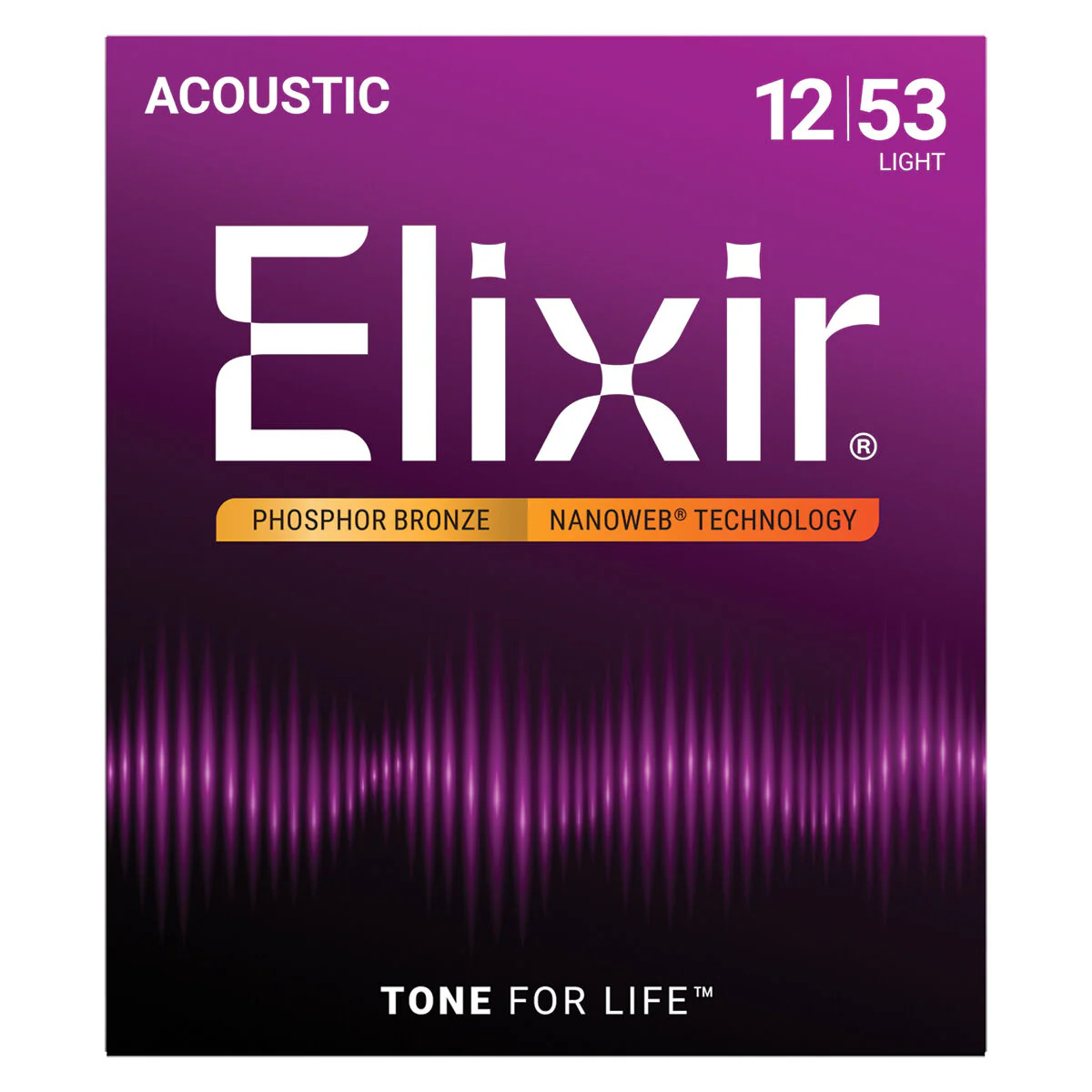 Elixir Nanoweb 16052 12-53 Coated Phosphor Bronze Acoustic Guitar Strings Light