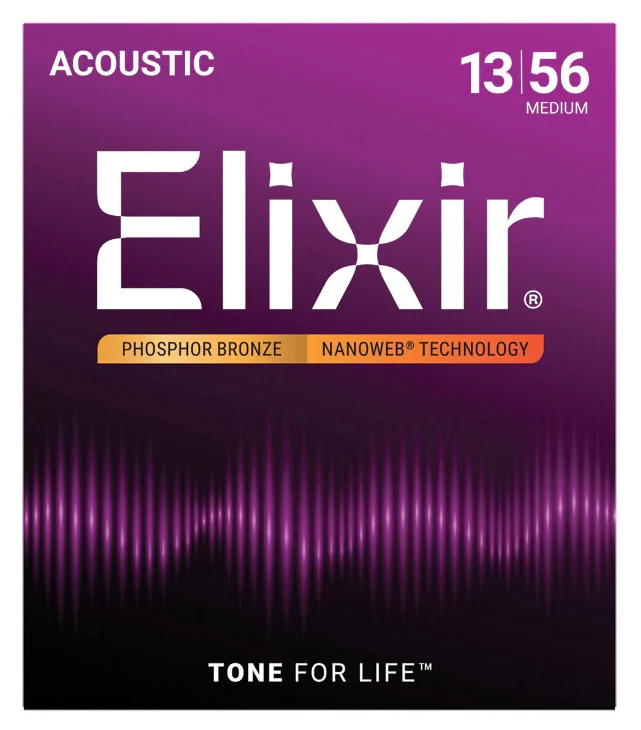 Elixir Nanoweb 13-56 Coated Phosphor Bronze Acoustic Guitar Strings Medium
