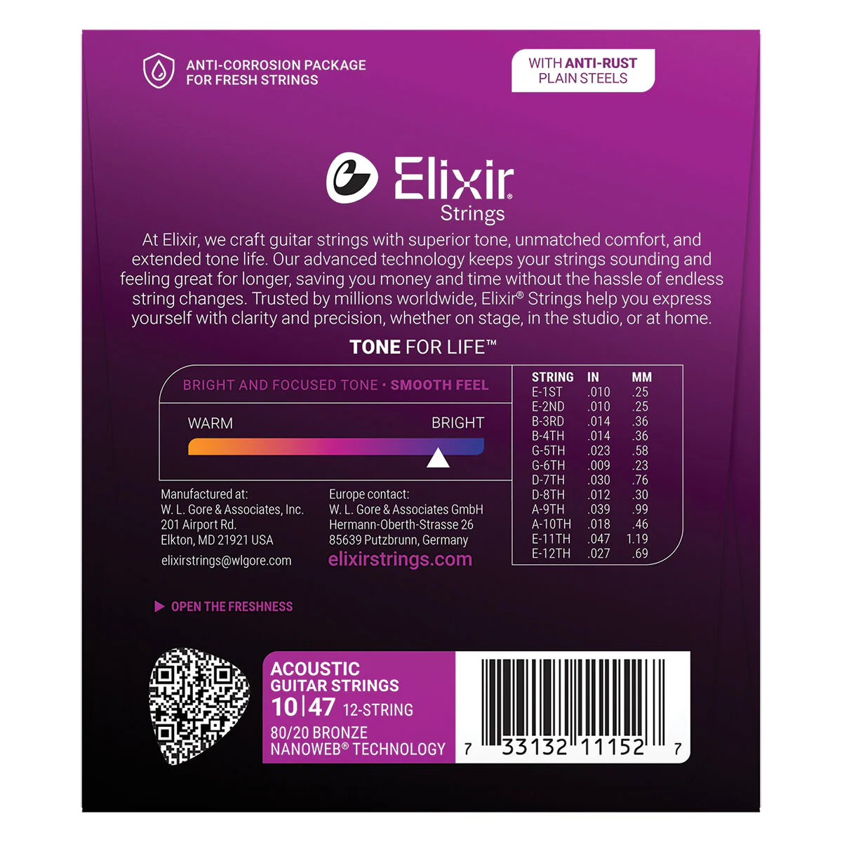 Elixir 10-47 Nanoweb Coated 80/20 Bronze 12 Twelve String Acoustic Guitar Strings Light 11152 - Image 2