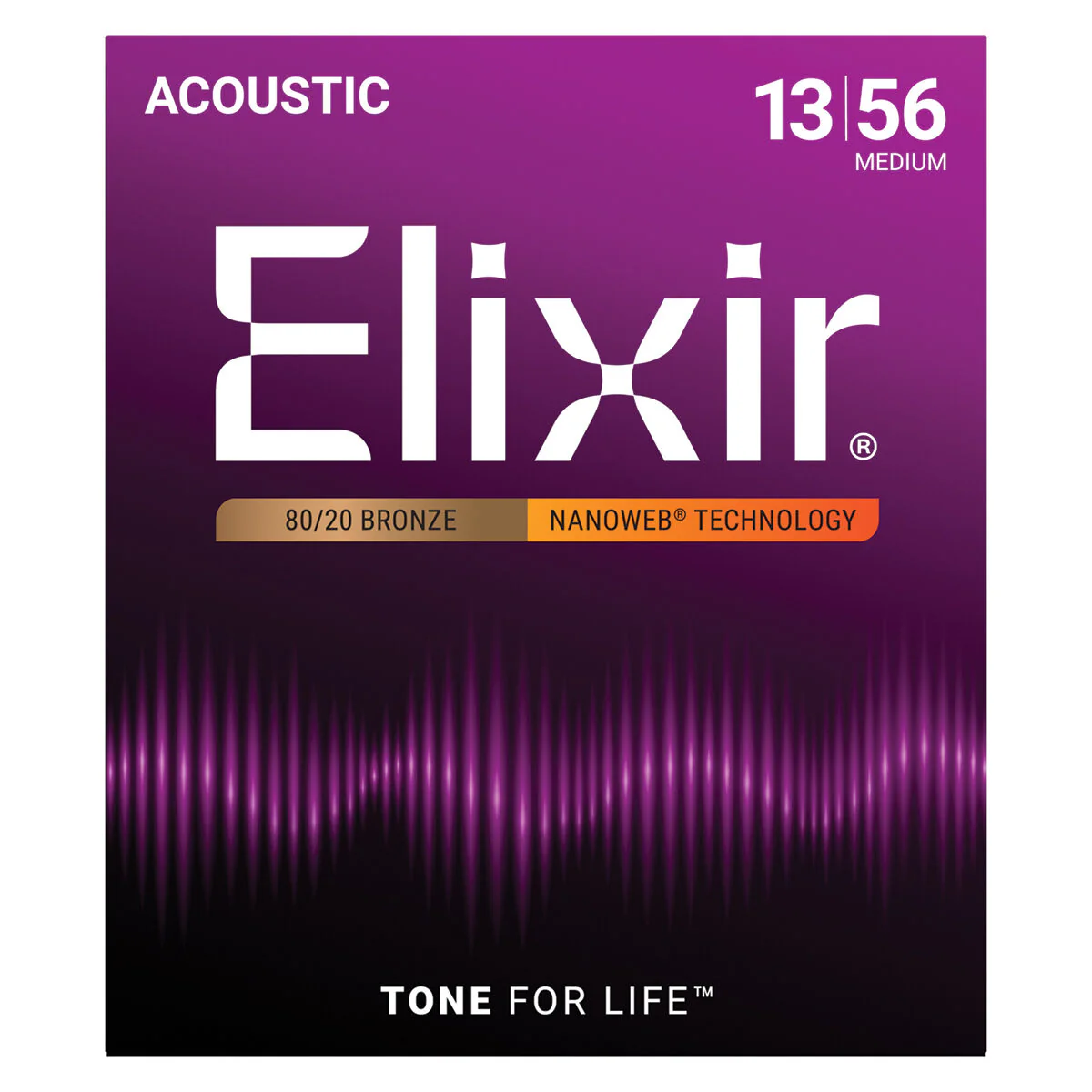 Elixir Nanoweb 13-56 Coated 80/20 Bronze Acoustic Guitar Strings Medium