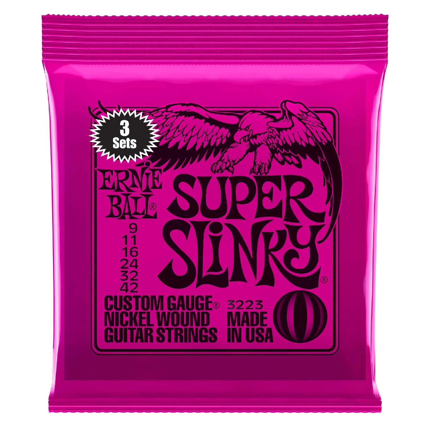 Ernie Ball 3223 3-PACK 9-42 Nickel Super Slinky Electric Guitar Strings