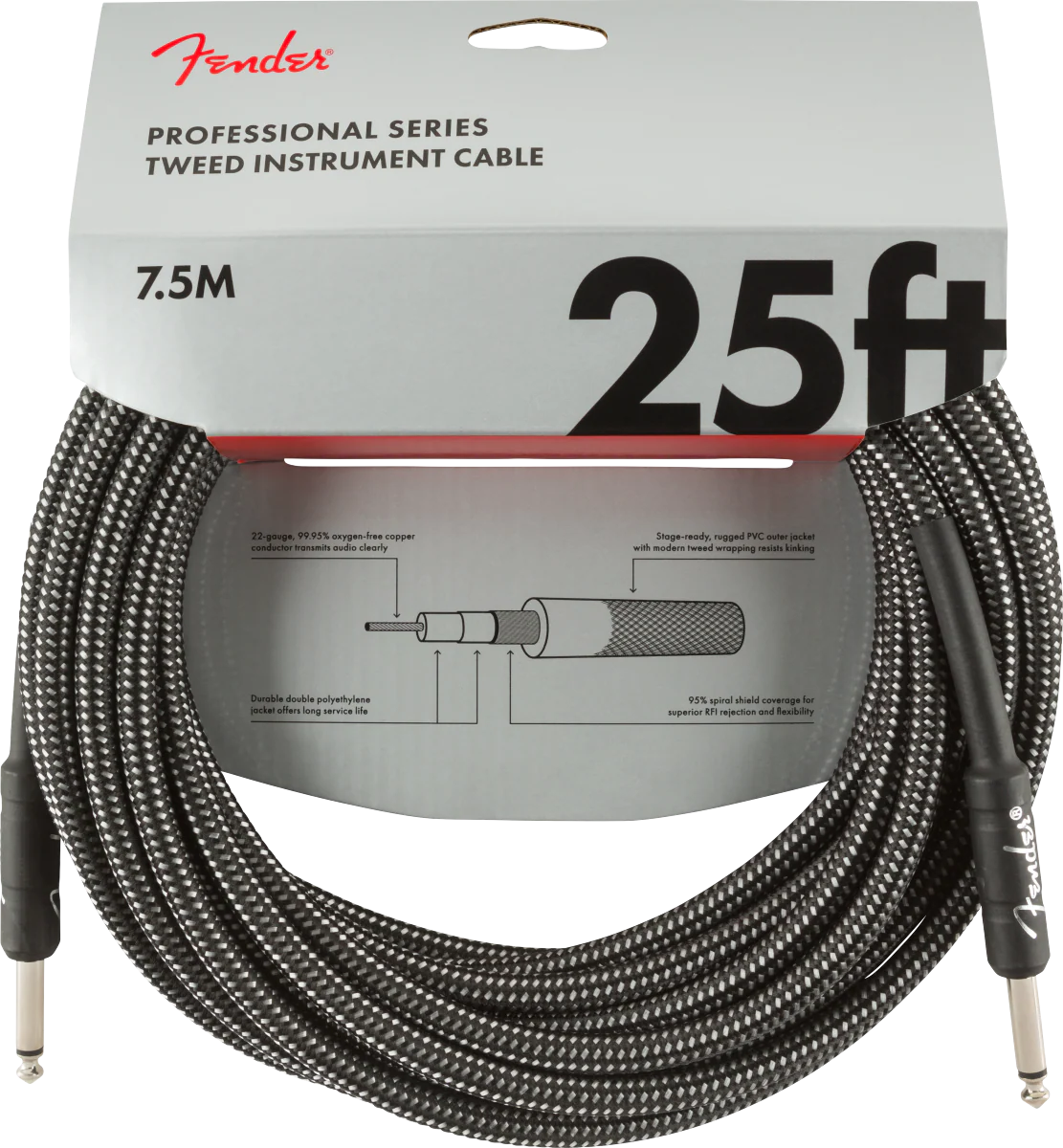 Fender Professional Series Instrument Cable, 25', Grey Tweed