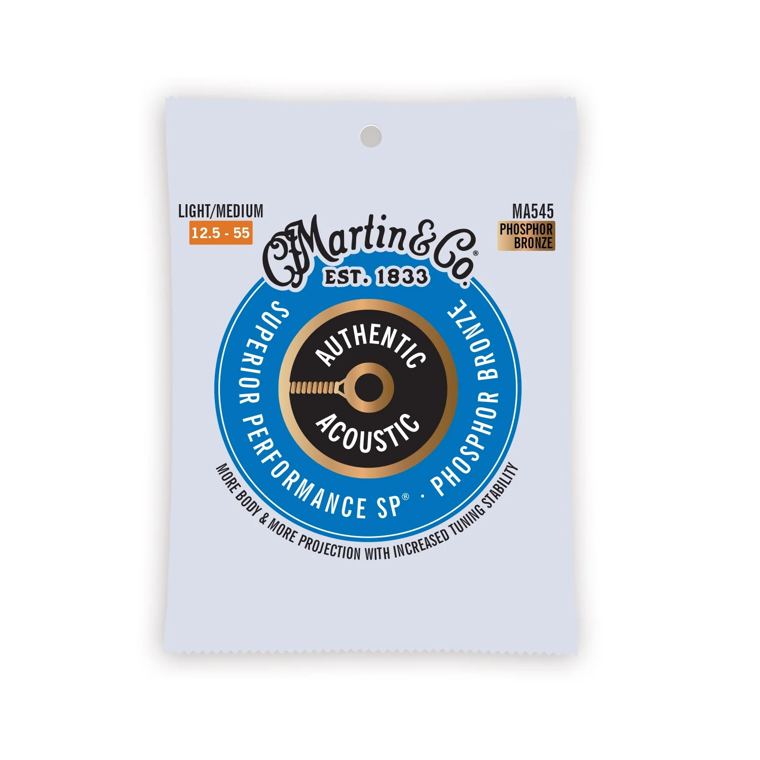 Martin Light/Medium Phosphor Bronze Authentic Acoustic Guitar Strings MA545