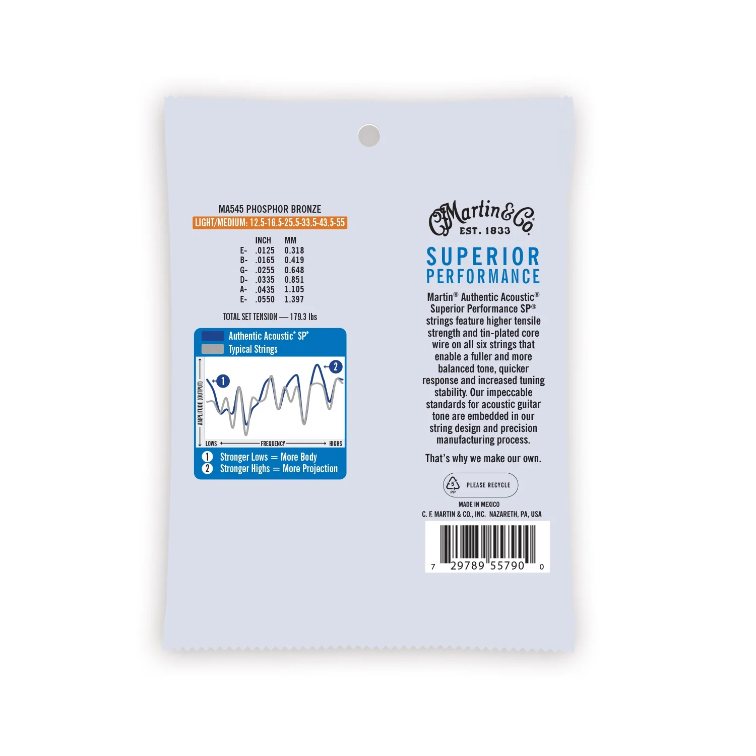 Martin Light/Medium Phosphor Bronze Authentic Acoustic Guitar Strings MA545 - Image 2