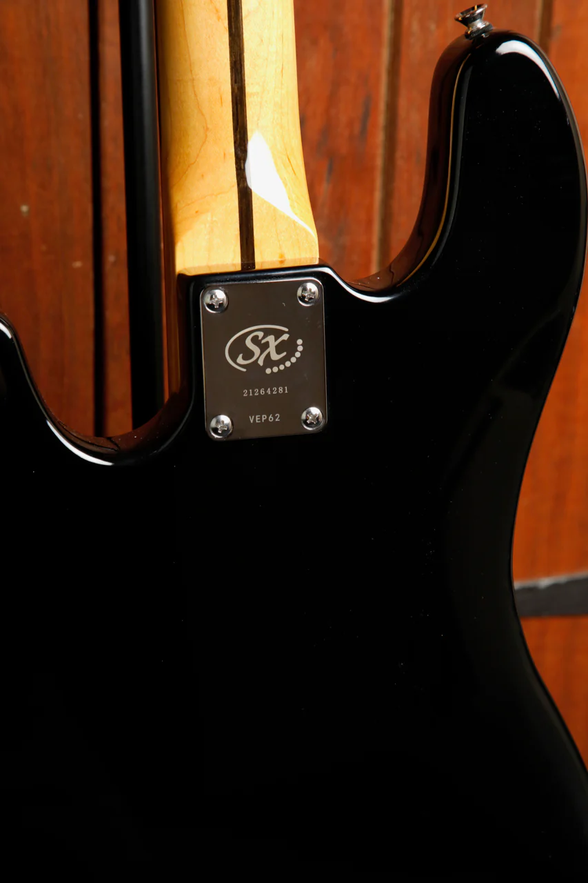 SX Vintage Style PB Bass Solidbody Electric Bass Guitar Black - Image 14