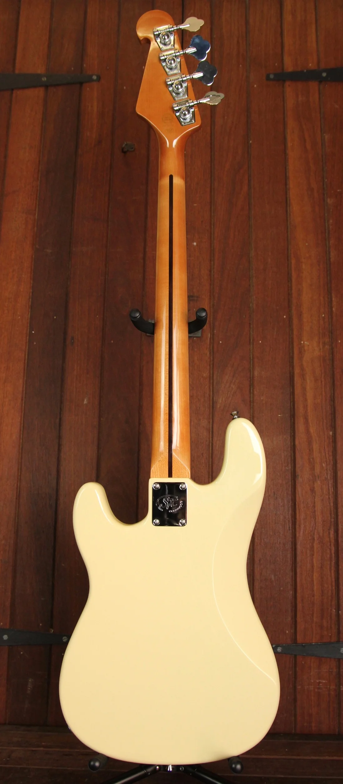 SX Vintage StylePB Bass Solidbody Electric Bass Guitar Vintage White - Image 5