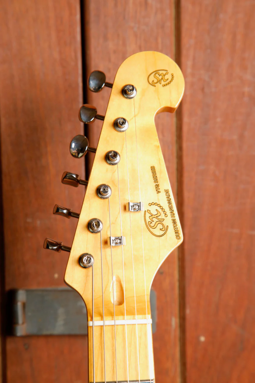 SX Vintage Style Electric Guitar Maple Black with Bag - Image 3