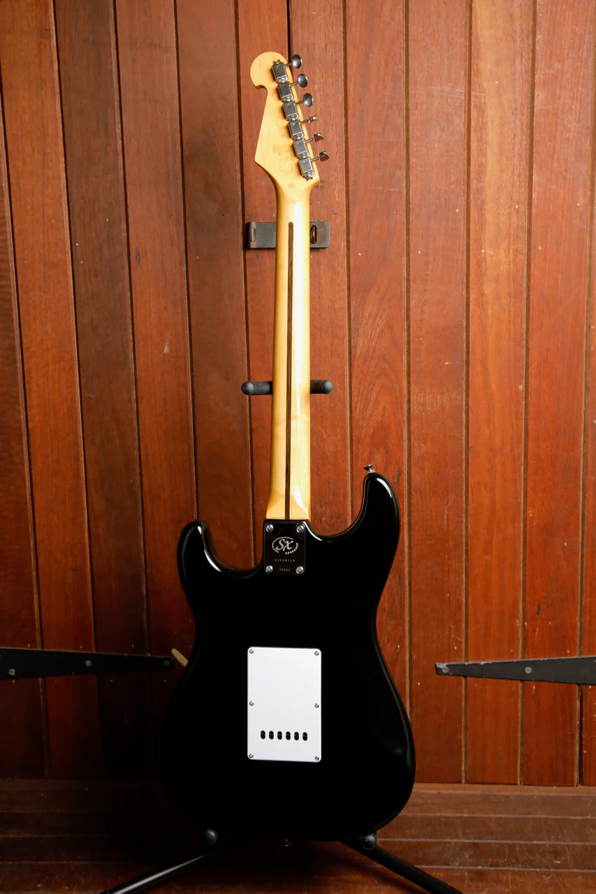 SX Vintage Style Electric Guitar Maple Black with Bag - Image 9
